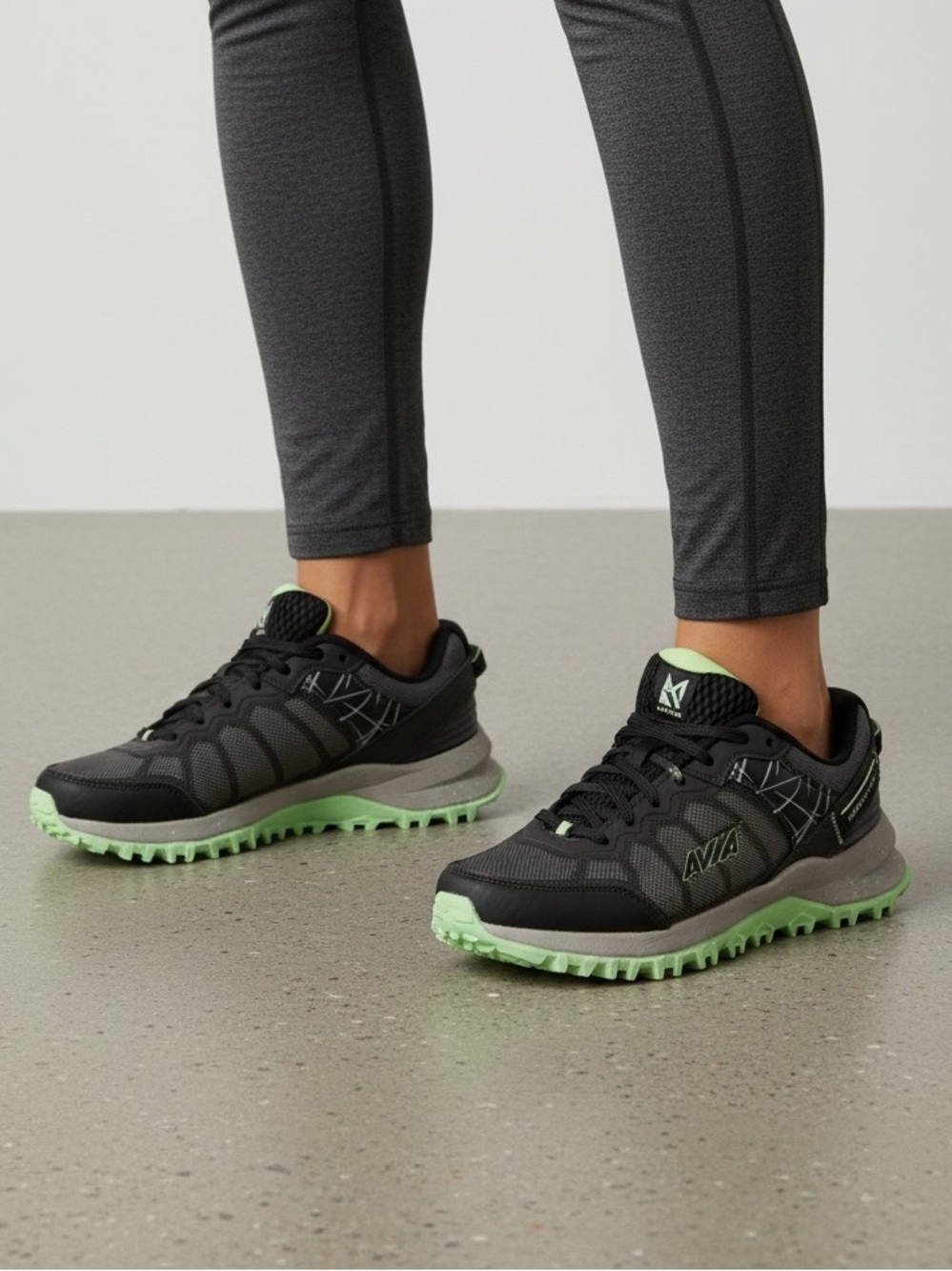 Avia Black and Mint Green Trail Sneakers